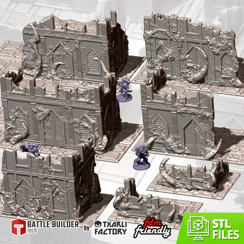 Infected Ruins GW Walls Bundle | Wargaming Tabletop Terrain | by Txarli Factory